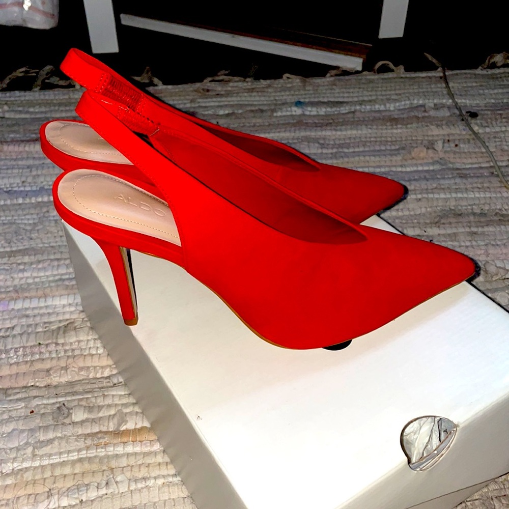 ALDO Minett Slingback Heels Pumps Burnt Red Orange Suede. Brand New w/ Box Sz 9 - Picture 3 of 6